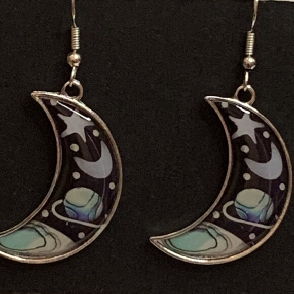Moon Earring, Science Earring, Planet Earring, Punk Goth Earring, Nature Earring - Picture 3 of 6